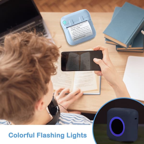 Bærbar fotoprinter med 7 ruller trykkpapir, mini blekkfri skriver for iOS og Android