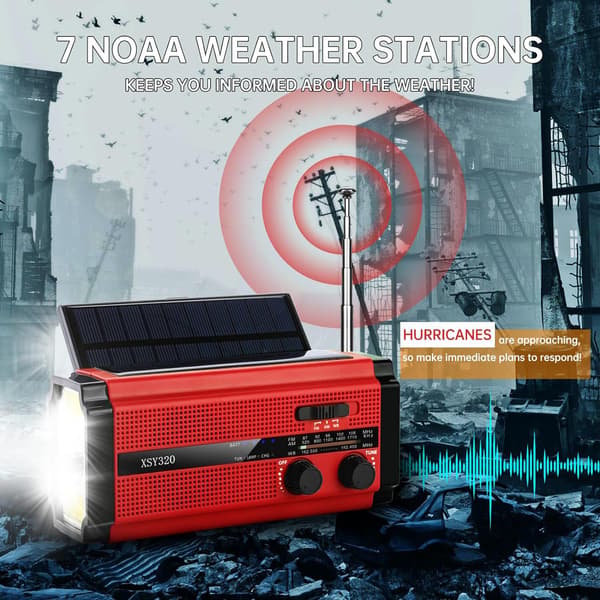 Radio aurinkokennogeneraattorilla 5000MAH taskulampulla (Punainen)
