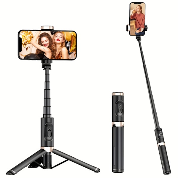 Selfie Stick Tripod til rejsefotografering og videofotograferingstilbehør - 360° rotation sort