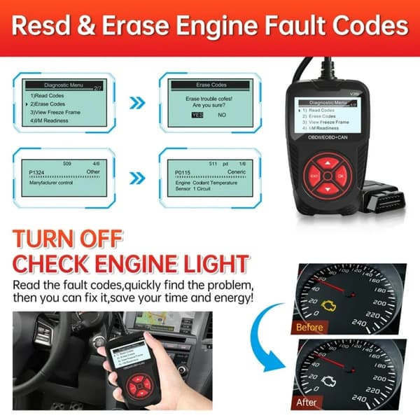 OBD2 Scanner Diagnostic Tool V319, Check Engine Code Reader til alle OBD II-køretøjer siden 1996