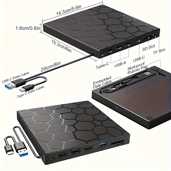 Kompakti 8-in-1 ulkoinen DVD-asema kannettaville tietokoneille - USB 3.0, erittäin ohut ja kannettava