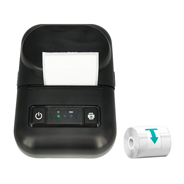 Bluetooth termisk printer med 3 ruller 50x30 etiketpapir, sort