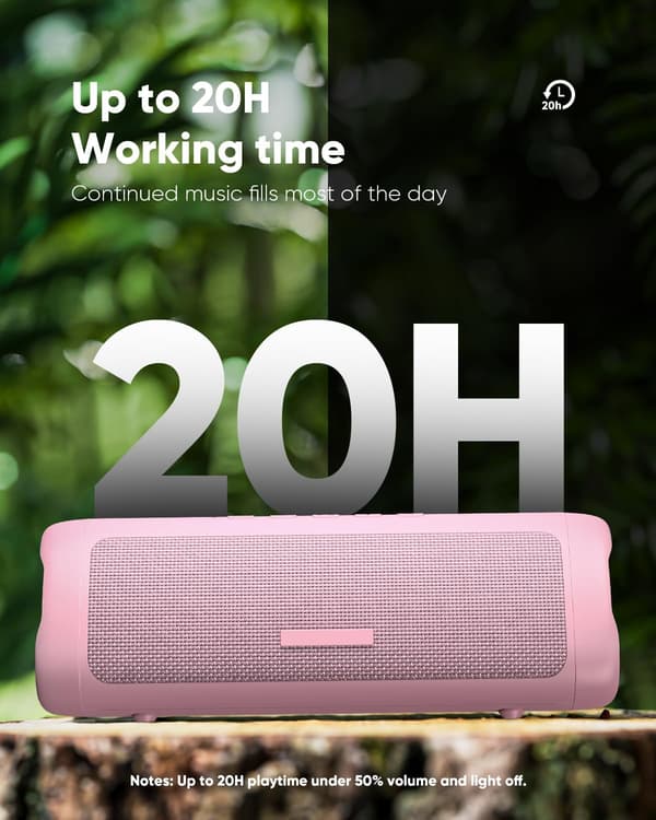 Bærbar Trådløs Bluetooth Høyttaler Ipx5 Vanntett, Opptil 20 Timer Batteritid Rosa