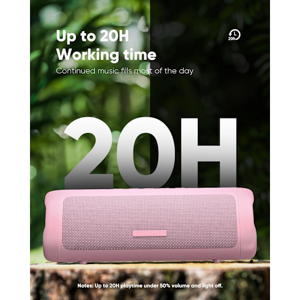 Portabel Trådlös Bluetooth Högtalare Ipx5 Vattentät, Upp Till 20 Timmar Batteritid Rosa