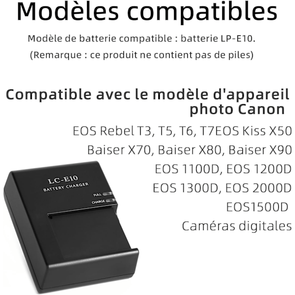 LP-E10 LC-E10 LC-E10C batteriladdare för Canon EOS Rebel T7 T6 T5 T3 T100 4000D 3000D 2000D 1500D 1300D 1200D kamera