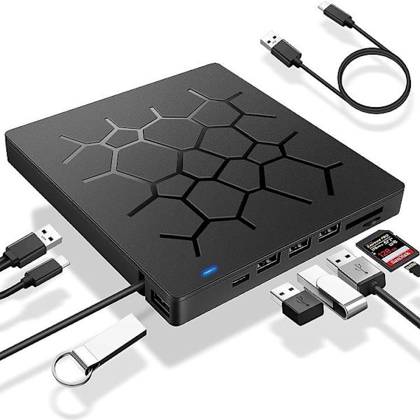 Ekstern DVD/CD-brenner 7-i-1 USB optisk diskleser
