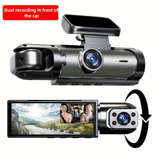 1080P Dual-Kamera Bil DVR med Front- og Indvendig Visning, Loop-optagelse, 3.16\" IPS-skærm