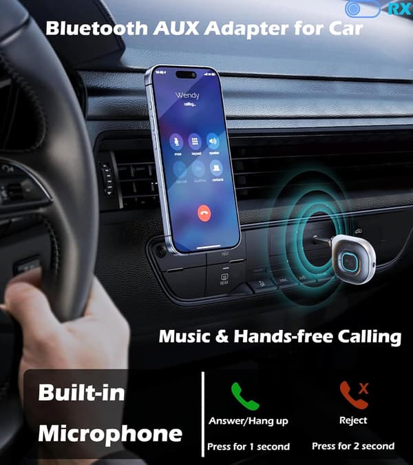 Bluetooth-sender Smart Handsfree-samtale Aux-lydmottaker for TV-datamaskin Bilstereo-adapter (Grå)