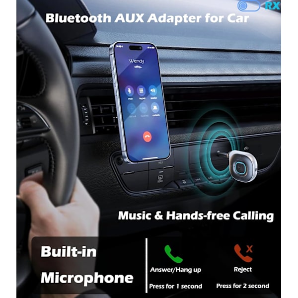 Bluetooth Transmitter Smart Håndfri Opkald Aux Audio Receiver Til Tv Computer Bil Audio Adapter (Grå)