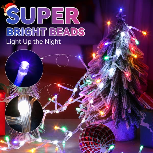 Julelys, LED lyslenke, 100M 600 LED stjernelys, 8 moduser (Farget Lys)