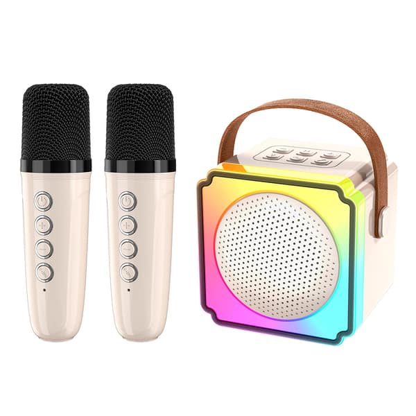 Mini Karaoke-maskin för barn, trådlös Bluetooth-högtalare (Beige)