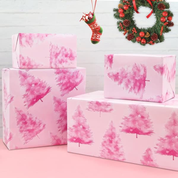 Julklappspapper Rosa Julgransmönsterpapper (43CMX 300CM)