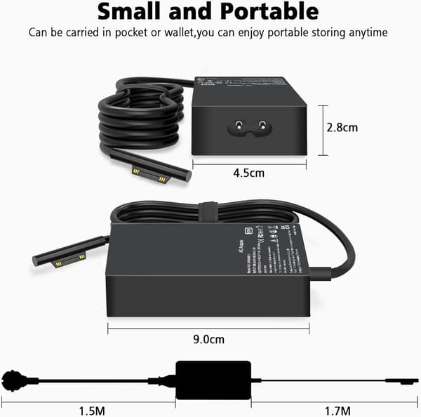 Surface Pro-lader 65W for Microsoft Surface Pro Laptop Notebook for Surface Pro 10, 9, 8, 7+