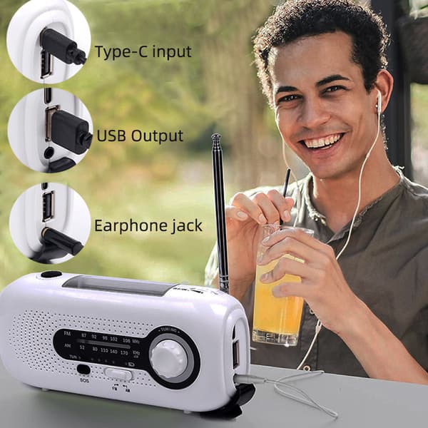Radio aurinkokennolla 2000mah Käsikäyttöinen generaattori taskulampulla Musta