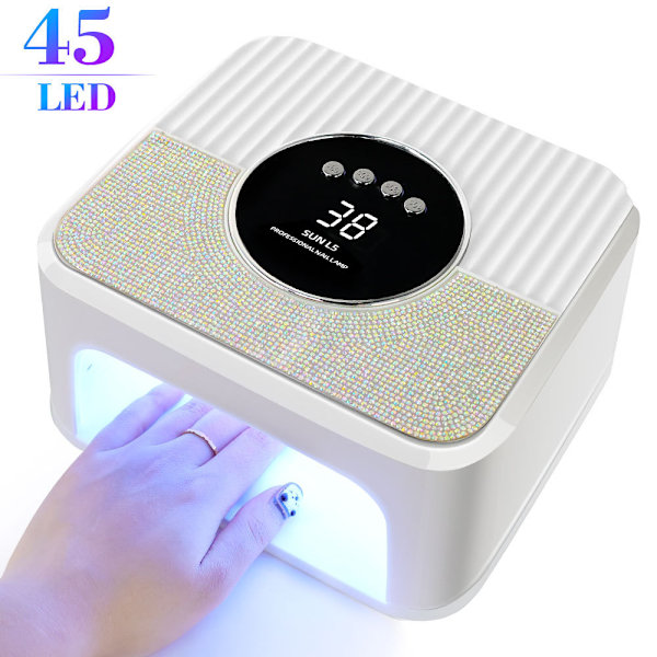 UV-lampa för gelnaglar, med 4 timers, 45 lamppärlor och automatisk sensor, nagelhärdningslampa vit