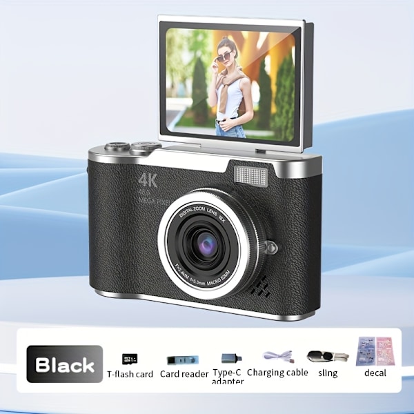 Digitalt Kamera 4K HD Digitalt Kamera HD Selfie Vlog Sort