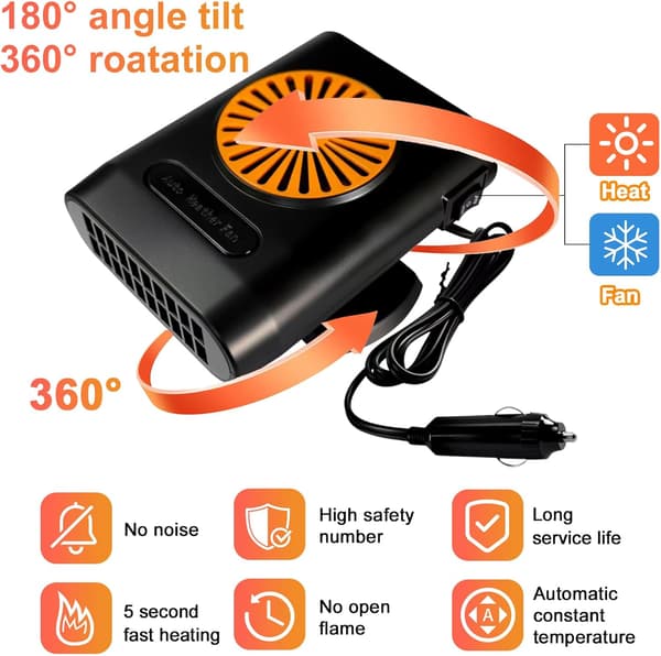 Bilvarmer 12V bilrude afrimer afdugger sort