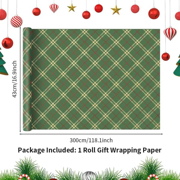 Julklappspapper Grön rutigt mönsterpapper (43CMX 300CM)