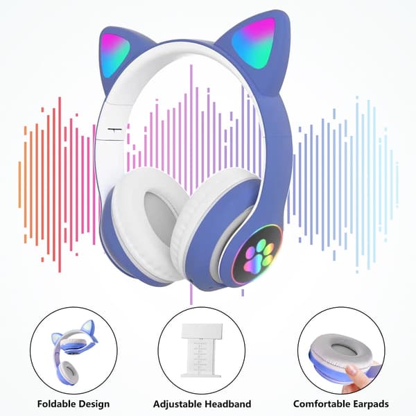 Bluetooth-hörlurar, barnhörlurar, med RGB-kattöron (blå)
