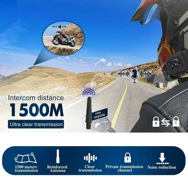 Motorcykel Intercom Bluetooth Trådlöst Hjälm Headset V6 PLUS Förare 1200m