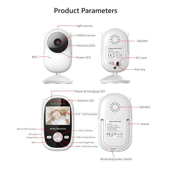 SM25 Babyalarm HD Smart Babyalarm Stemme Intercom Natkamera