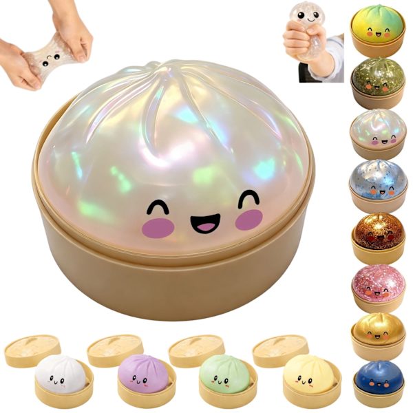 Dumpling Squishy Stressbold, Glitterbold Squishy, Sensorisk Klemmelegetøj til Stresslindring (Hvid)