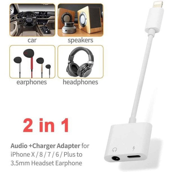 2-i-1 3,5 mm Jack AUX Splitter 8 Pin För iPhone