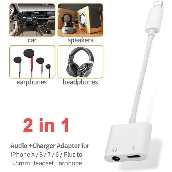 2-i-1 3,5 mm Jack AUX Splitter 8 Pin til iPhone