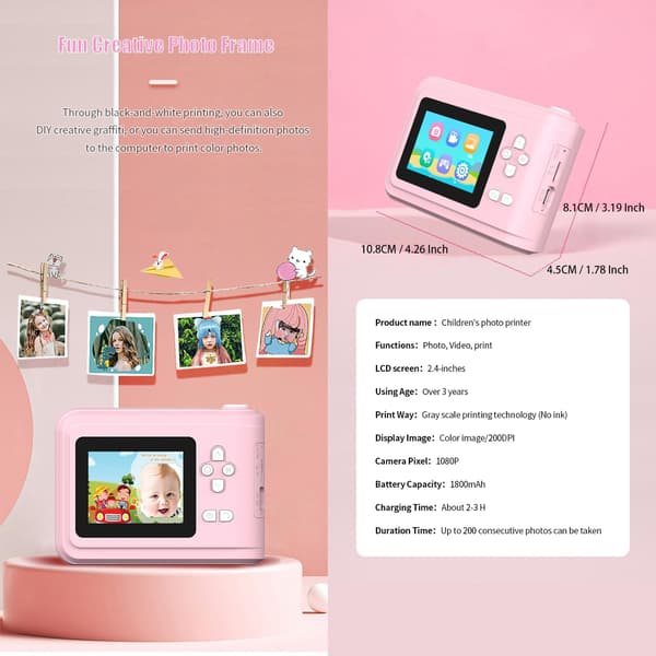 digitalkamera Direct Print Camera 720P 2,4 tommer rosa