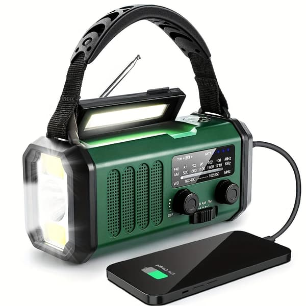 Solcellsdriven Nödradio 10000Mah, Noaa Am/Fm, Sos-larm