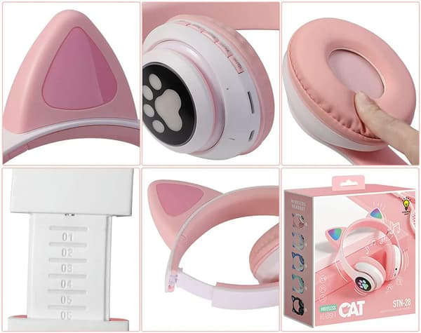Bluetooth Øretelefoner True Wireless Hovedtelefoner Led Lysende Børn Bluetooth In-Ear Med/Mikrofon Pink