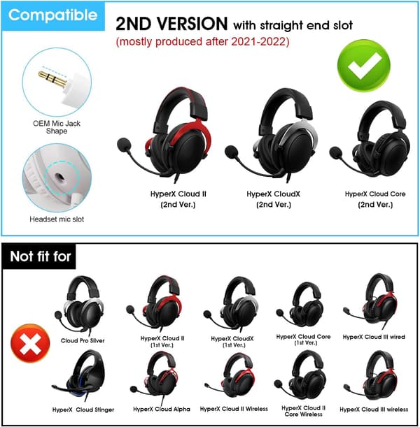 Erstatningsmikrofon for Kingston HyperX Cloud/Cloud X/Cloud II - 3,5 mm ovalt grensesnitt