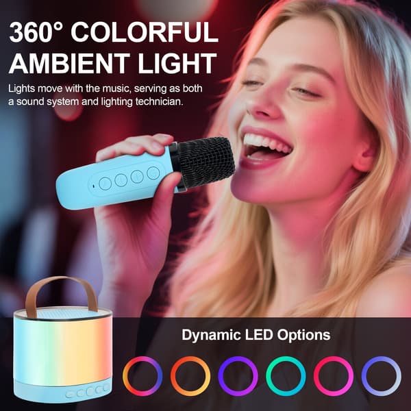 Mini Karaoke-laite lapsille, Bluetooth-kaiutin 2 mikrofonilla (sininen)