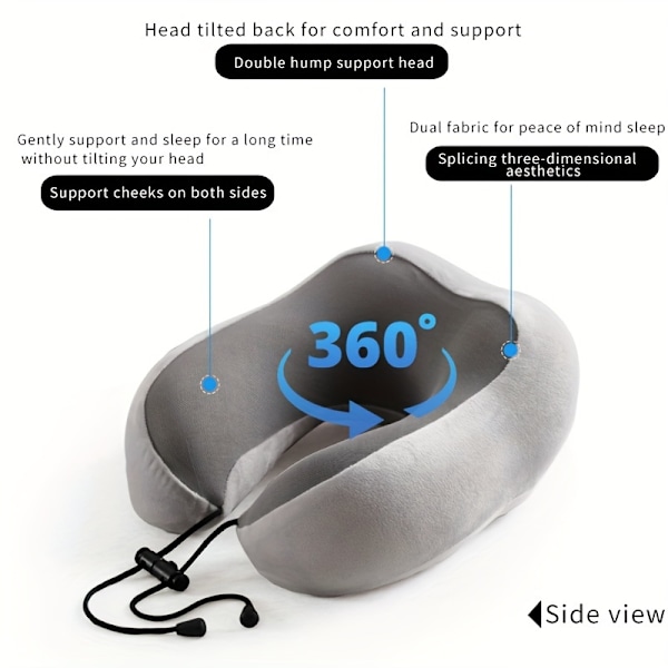 Ergonomisk U-formad Resekudde i Memory Foam Grå