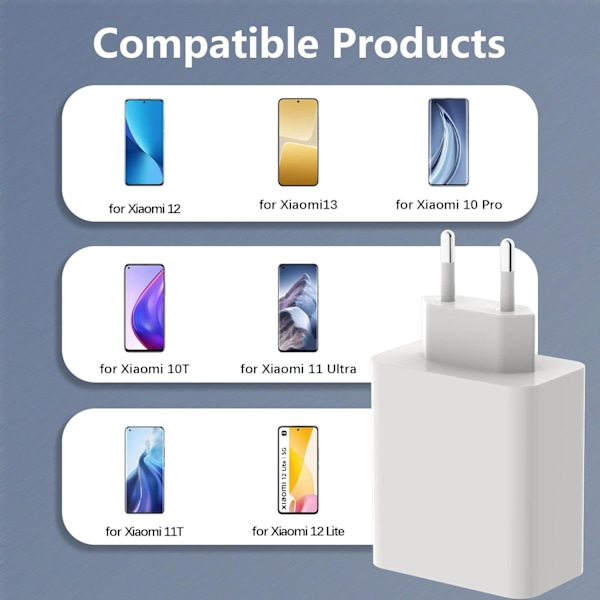 67W USB C Snabbladdare för Xiaomi 12S 13 13T Ultra 12 Lite 12X, med 1M USB C-kabel