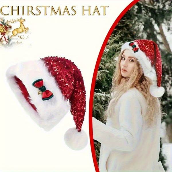 Julehat, Unisex Sløjfe Julehat, Plys Julehat (grøn)