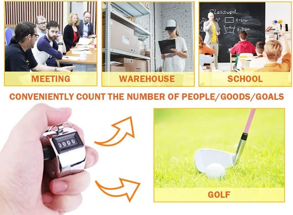 8 stk. håndtællere, 4-cifret klikkertæller, til coaching, golfscoring, møder (sølv)