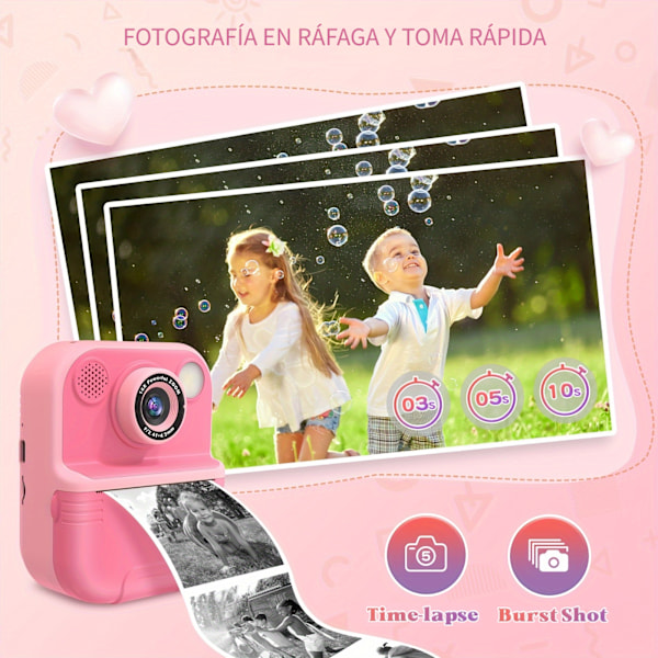 Digitalt Kamera Børns Instant Print Digitalkamera Med Blitzlys Musikspil Pink