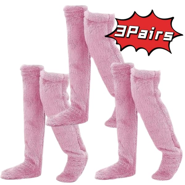 3 par strømper lårhøje, vinterkomfort høje strømper (pink)