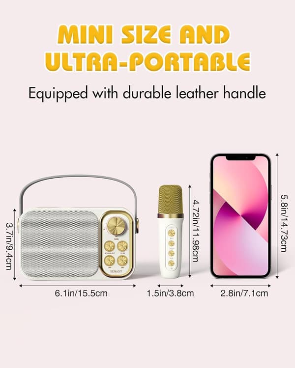 Mini Karaoke-maskin för barn, bärbar Bluetooth-högtalare med 2 mikrofoner (Vit)