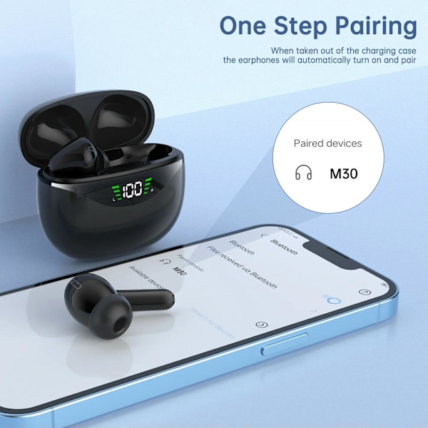 Aidot langattomat Bluetooth-nappikuulokkeet USB-C-pikalatauskotelolla, IPX7-vedenpitävät kuulokkeet iPhone/Android-puhelimille, musta