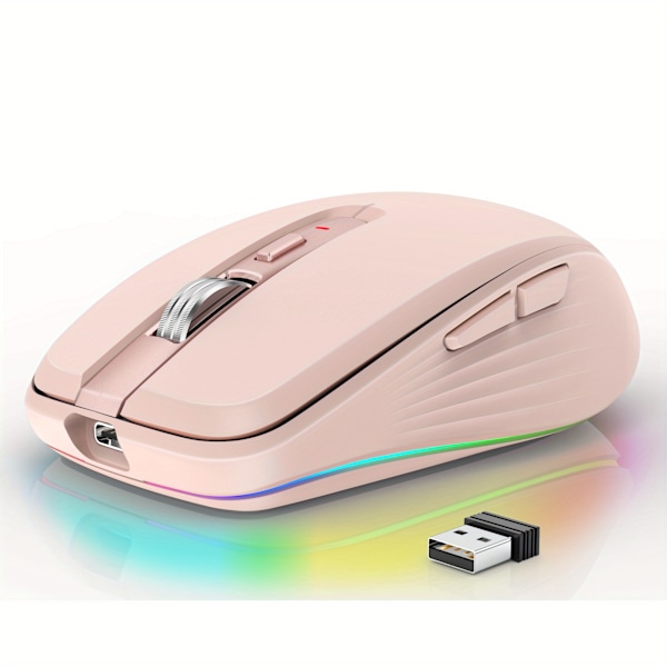 2.4G dual mode Bluetooth 5.1 RGB trådløs mus 2400dpi pink