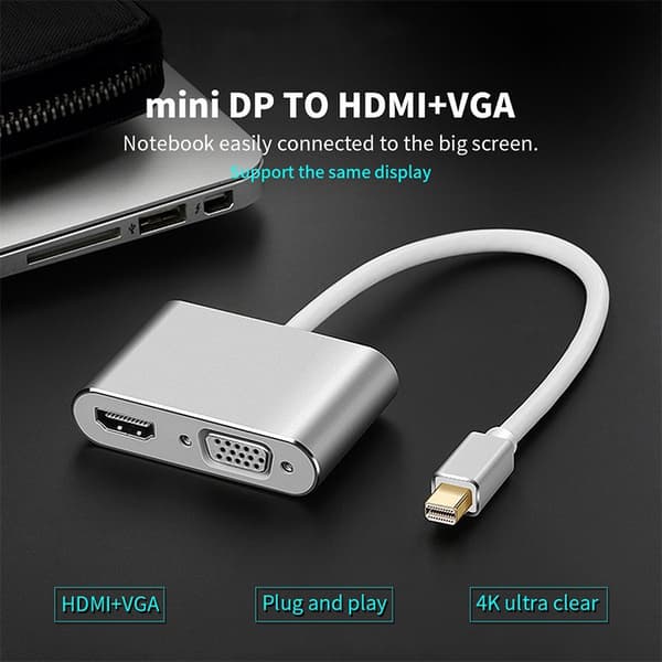 MiniDP - HDMI/VGA-muunnin, 4K HD -sovitin