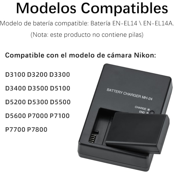 EN-EL14 Batteriladdare MH-24 för Nikon P7000 P7100 P7700 P7800 D5100 D5200 D5300 D5500 D5600 D3100 D3200 D3300 D3500 Kamera