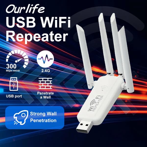 wifi-extender, trådløs USB2 signalforstærker 300mbps (sort)
