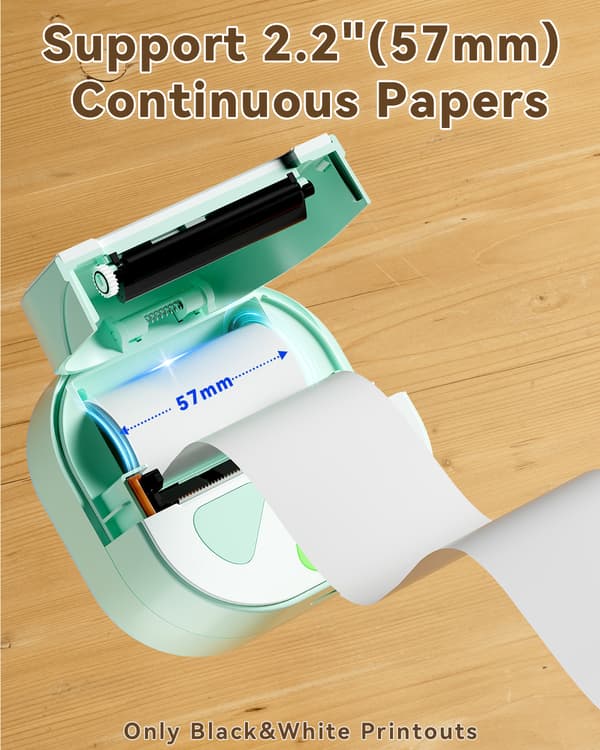 Bluetooth termisk printer med 6 ruller 57 mm trykpapir