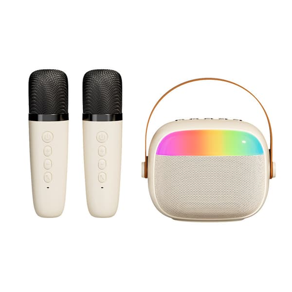Mini Karaoke-laite lapsille, Bluetooth-kaiutin 2 mikrofonilla (beige)