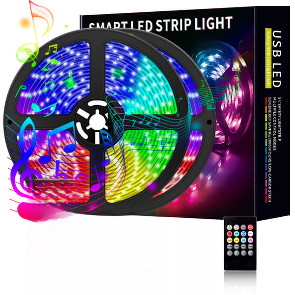 LED-strips Vandtæt RGB LED-lys med 20-tasters musikstyring, 5 meter