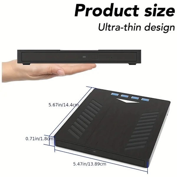 7-in-1 Monitoiminen Ulkoinen CD DVD -asema, USB 3.0 Type-C CD DVD +/-RW -asema
