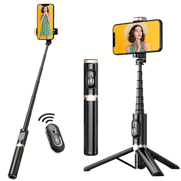 Trådløs Selfie Stick Tripod med Fjernbetjening og Udfyldningslys til Rejser og Fester